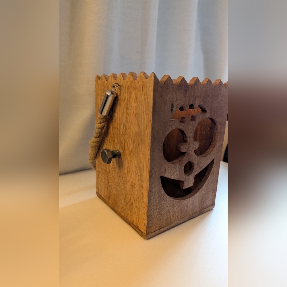 Frankenstein Wooden Halloween Lantern with Rope Handle - Picture 2 of 7